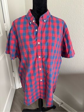 Gap Mens Short Sleeve Button Up Shirt Red and Blue Gingham Size XXL